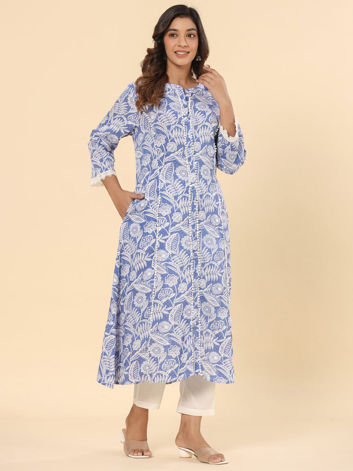 Powder Blue Printed Kurta