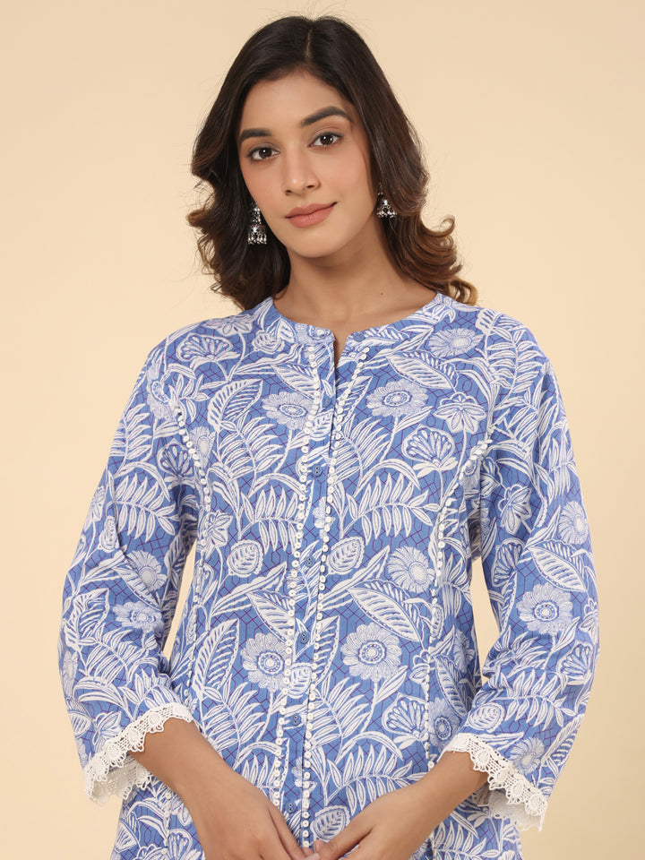 Powder Blue Printed Kurta