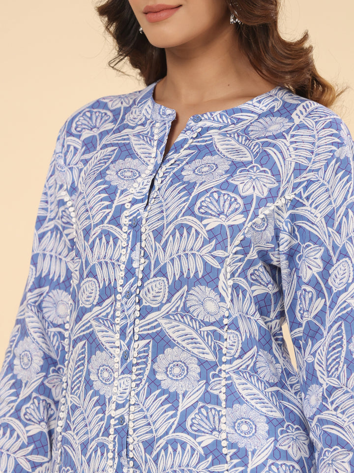 Powder Blue Printed Kurta