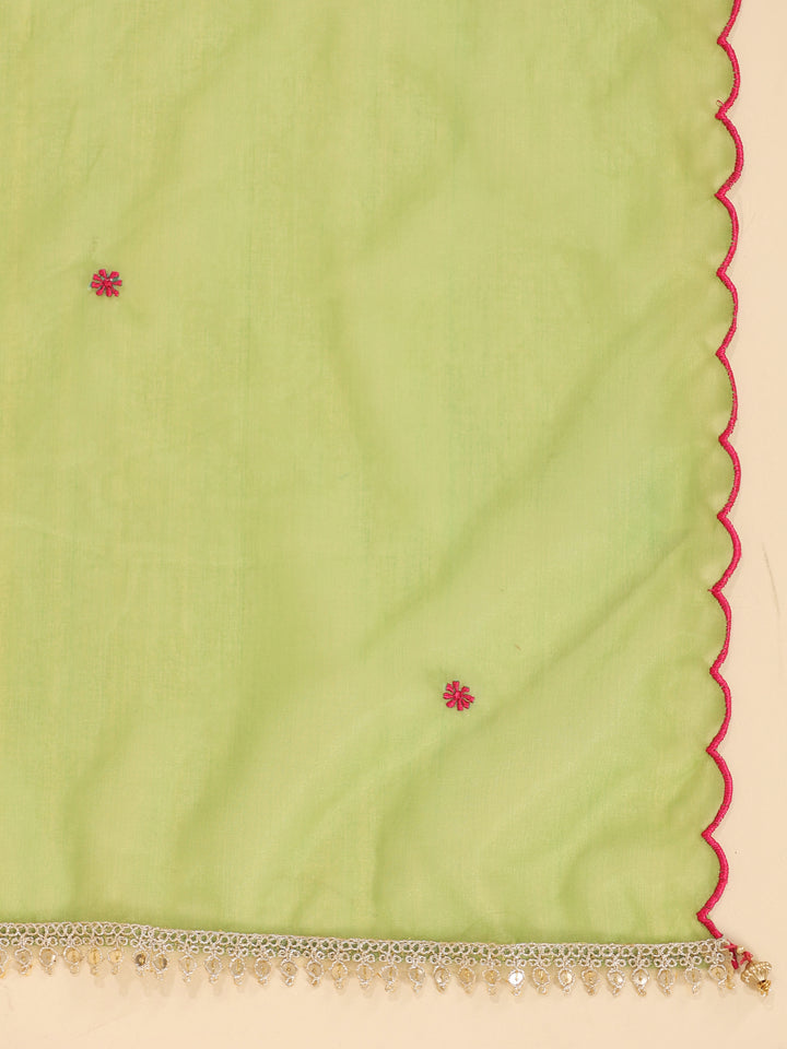 Chanderi Red Embroidered A-Line Festive Suit Set With Dupatta