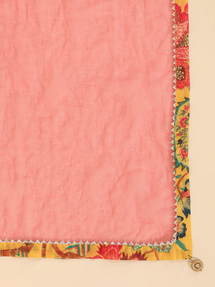 Coral Red  Embroidered Chanderi Festive Suit Set With Dupatta