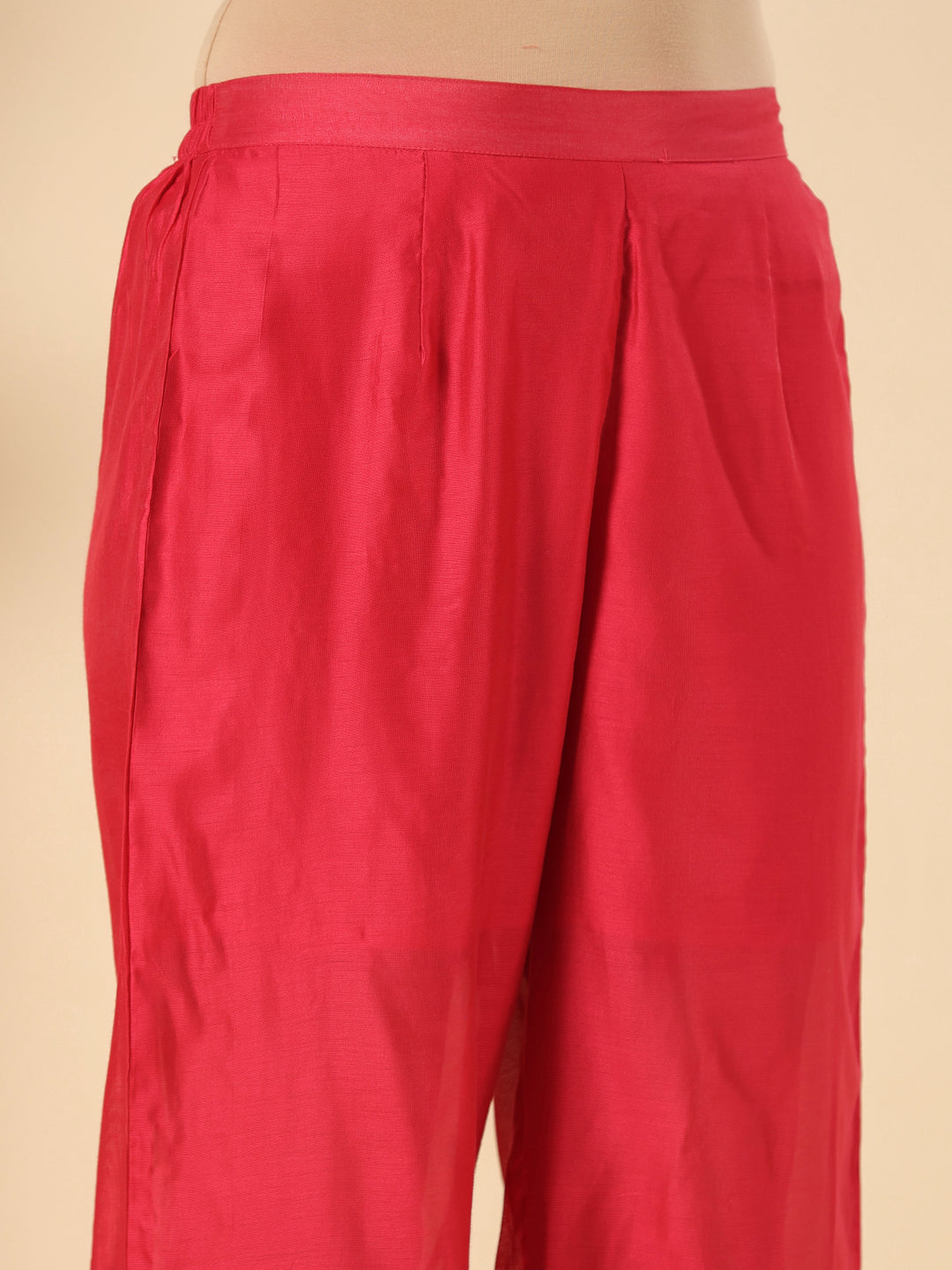 Coral Red  Embroidered Chanderi Festive Suit Set With Dupatta