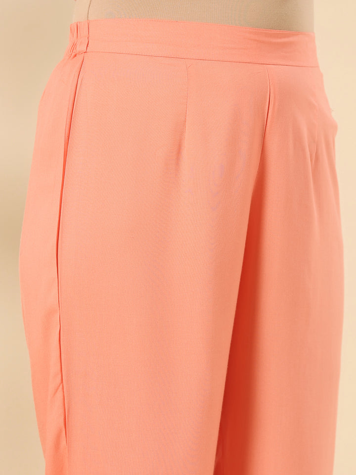 Peach Designer Festive Gathered Kurta Pant Set With Dupatta