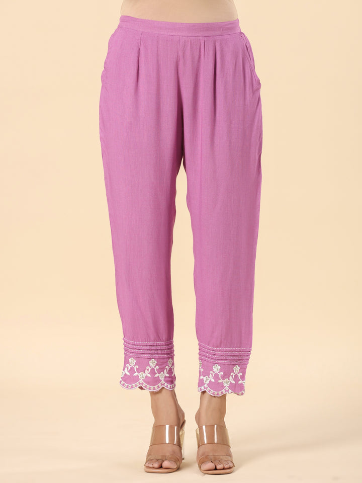 Lavender Heavy Embroidered Designer A-Line Kurta Pant Set With Dupatta