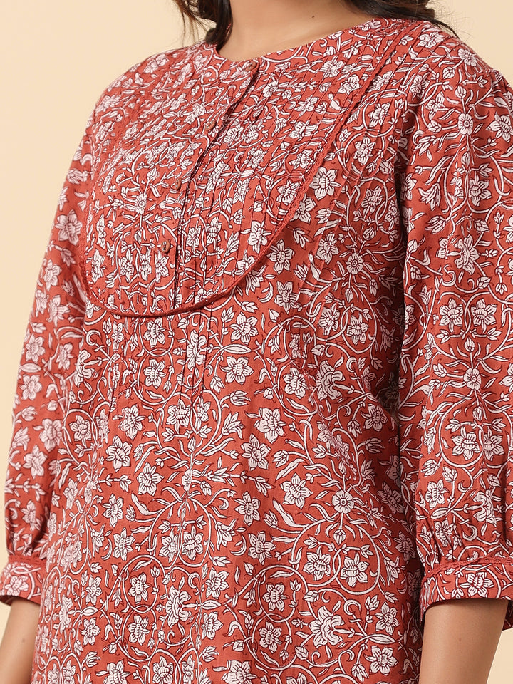 Rust Cotton Printed Detailed Co-Ord Set