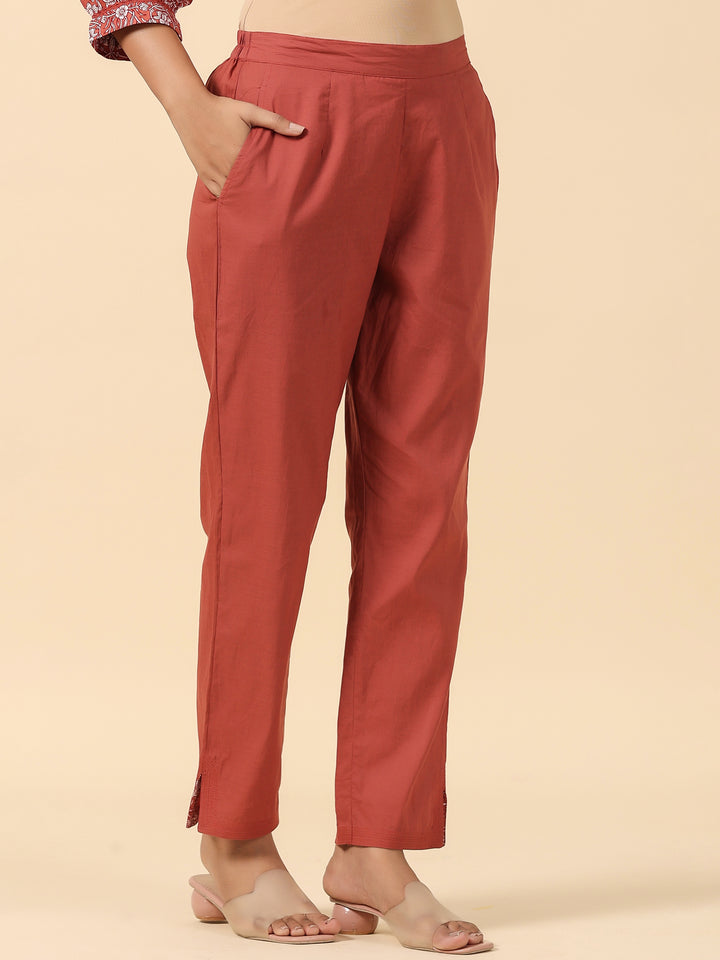 Rust Cotton Printed Detailed Co-Ord Set