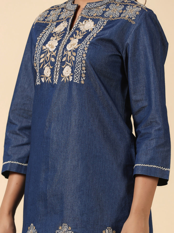 Denim Blue Embroidered Co-Ord Set
