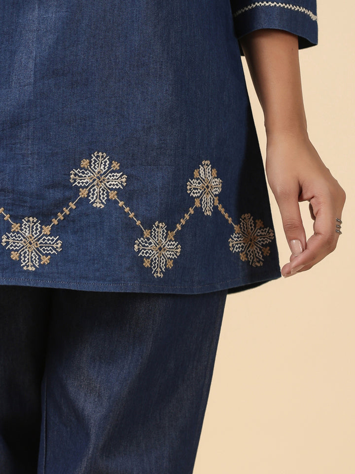 Denim Blue Embroidered Co-Ord Set