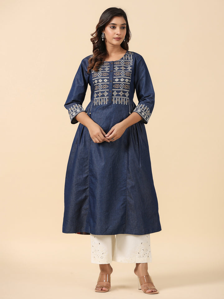 Dark Blue A-Line Designer Kurta