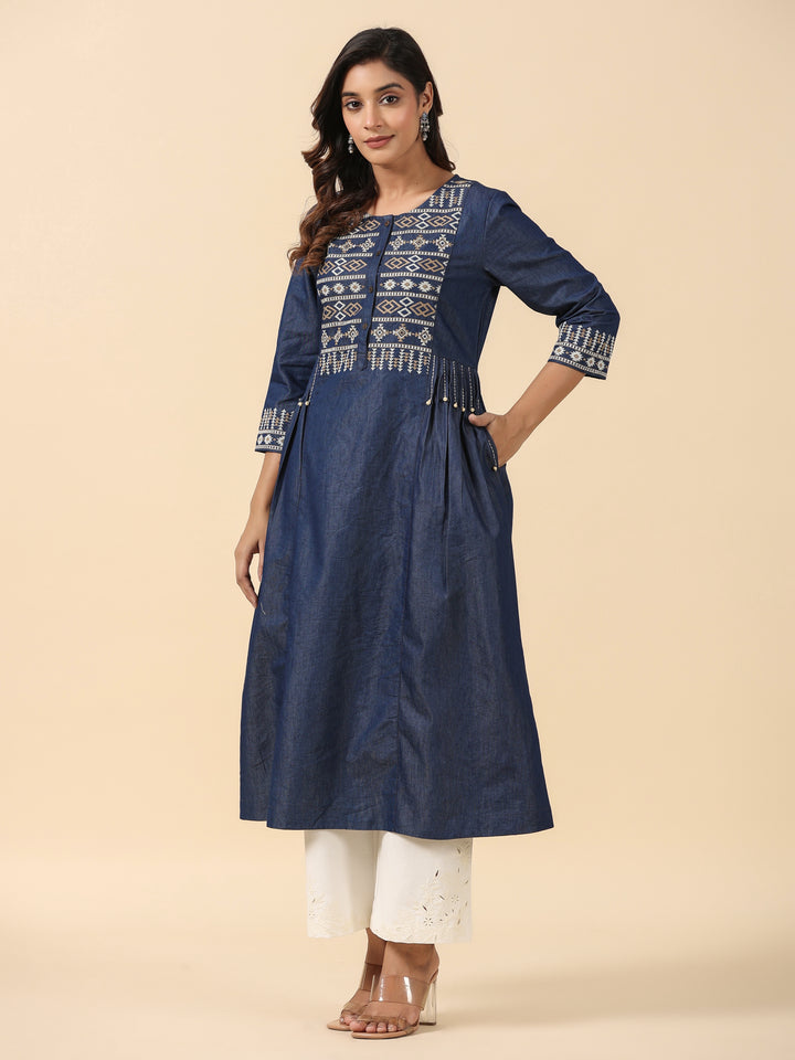 Dark Blue A-Line Designer Kurta
