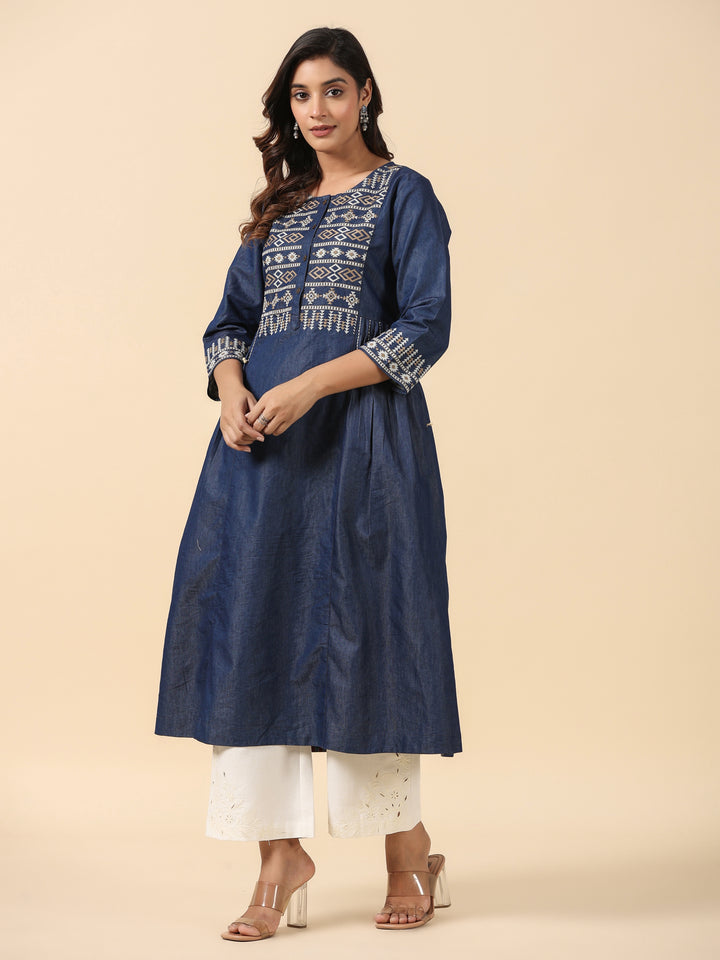 Dark Blue A-Line Designer Kurta