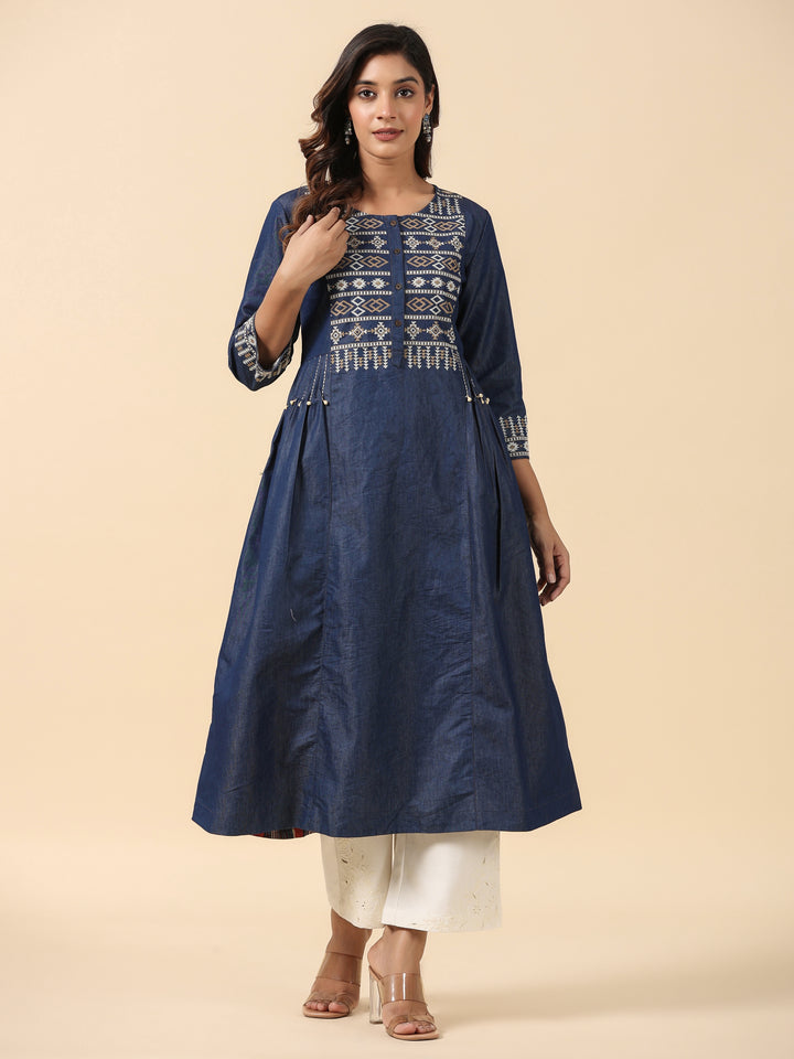 Dark Blue A-Line Designer Kurta