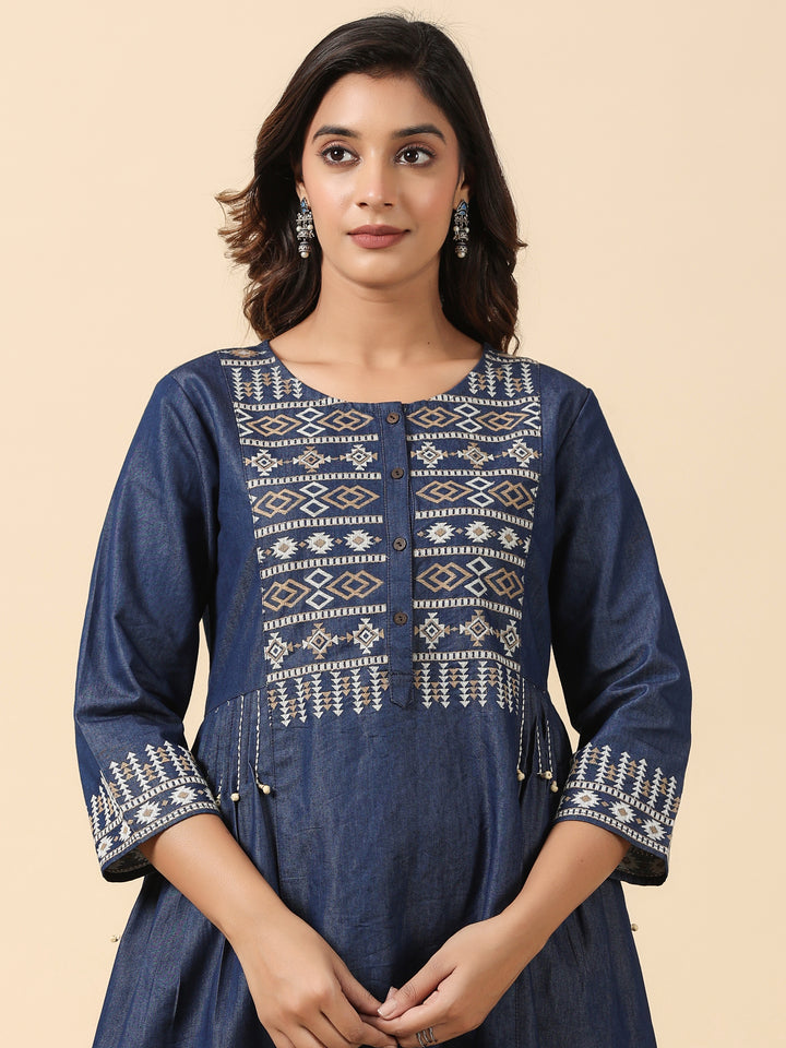 Dark Blue A-Line Designer Kurta