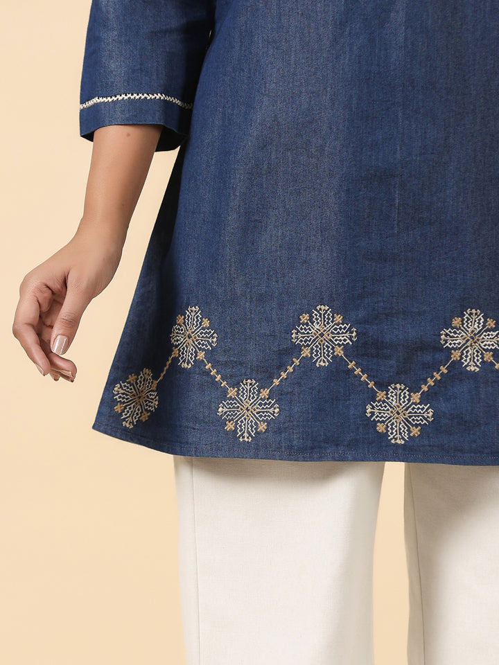 Denim Blue Embroidered Top