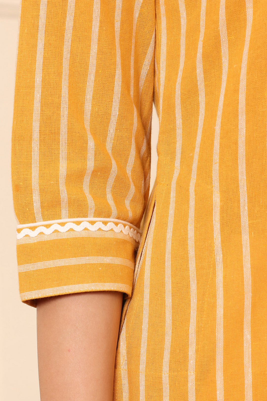 Mustard Yarn Dyed Striped Kurta