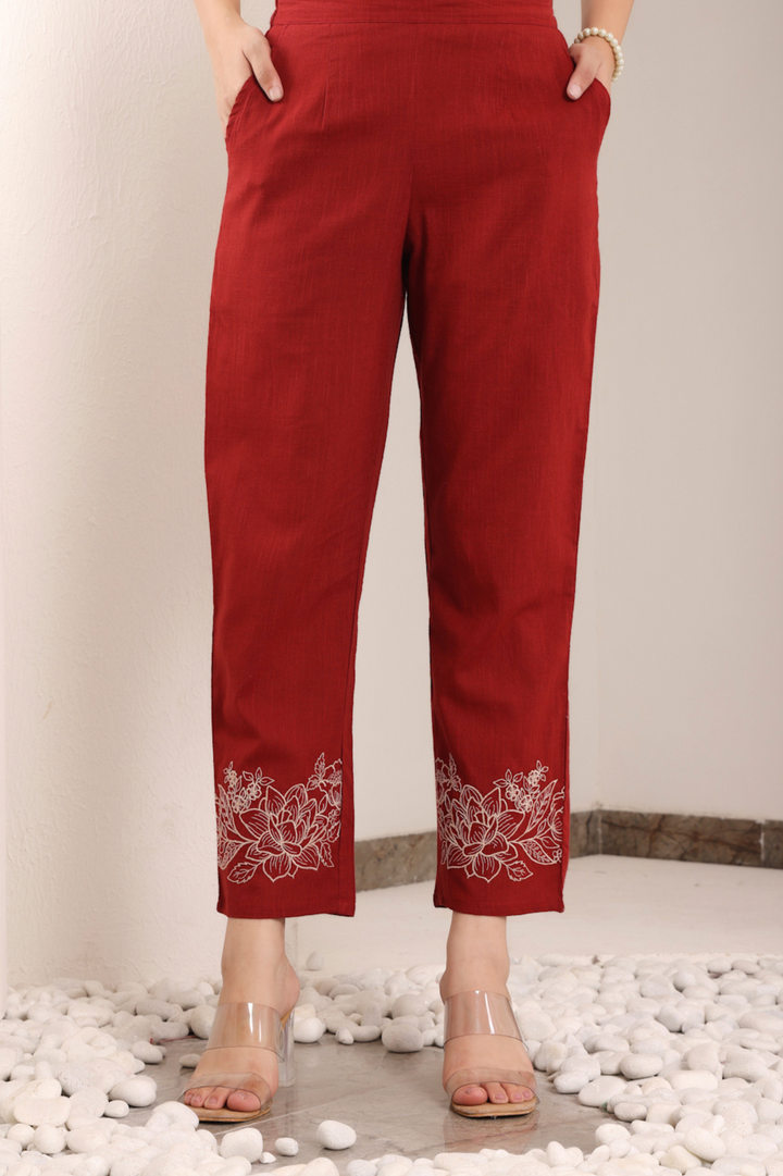 Rust Cotton Embroidered Co-Ord Set