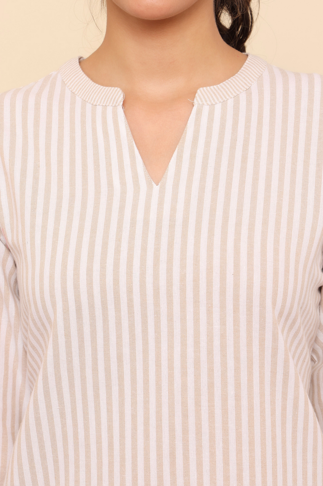 Beige Yarn Dyed Striped Kurta