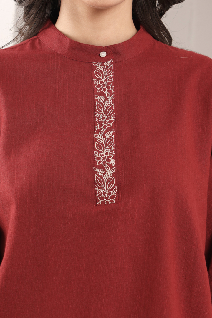 Rust Cotton Embroidered Co-Ord Set