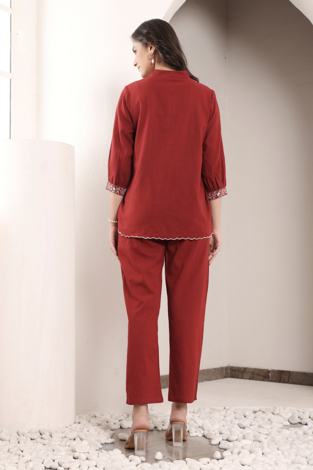 Rust Cotton Embroidered Co-Ord Set