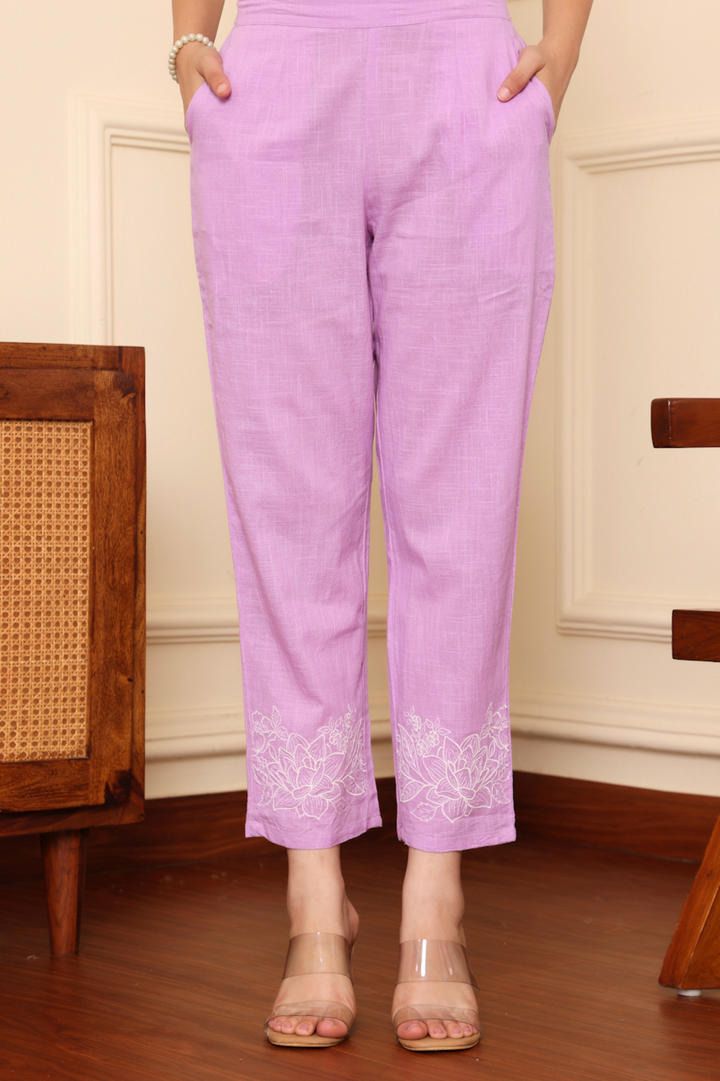 Purple Cotton Embroidered Co-Ord Set