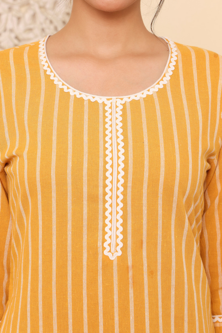 Mustard Yarn Dyed Striped Kurta