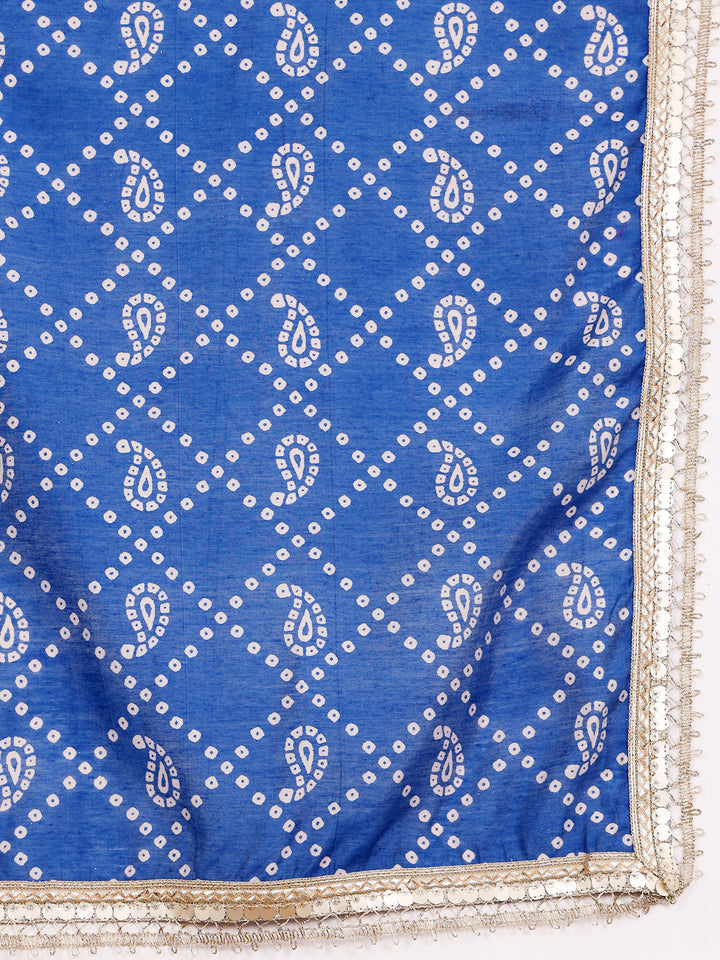 Pink Bandhani Embroidered Kurta Pant set With Dupatta