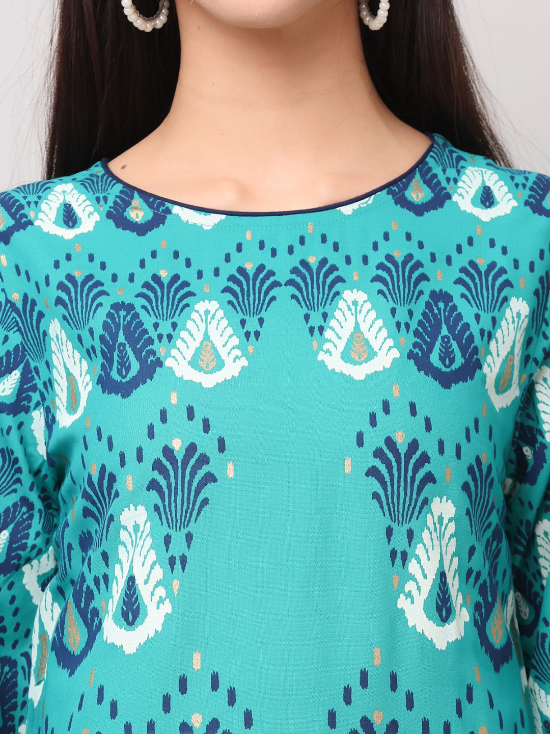 Blue Printed A-Line Kurta