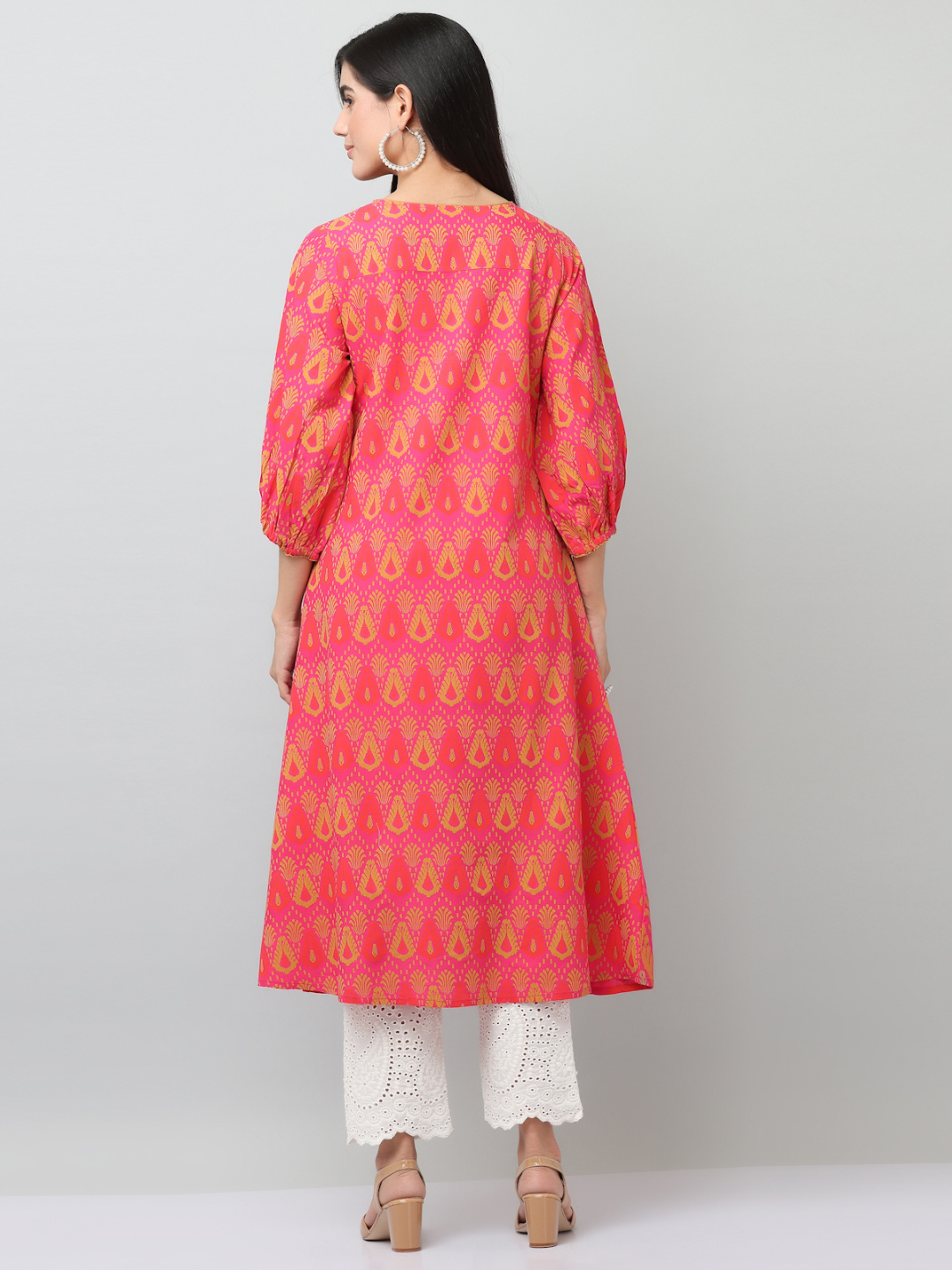 Pink Printed A-Line Kurta