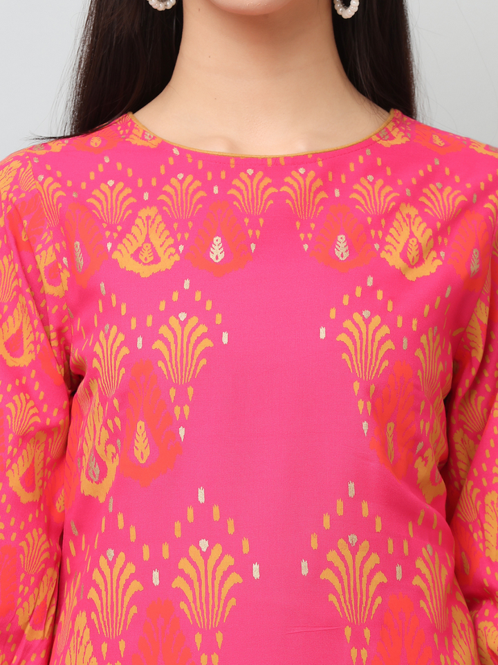 Pink Printed A-Line Kurta