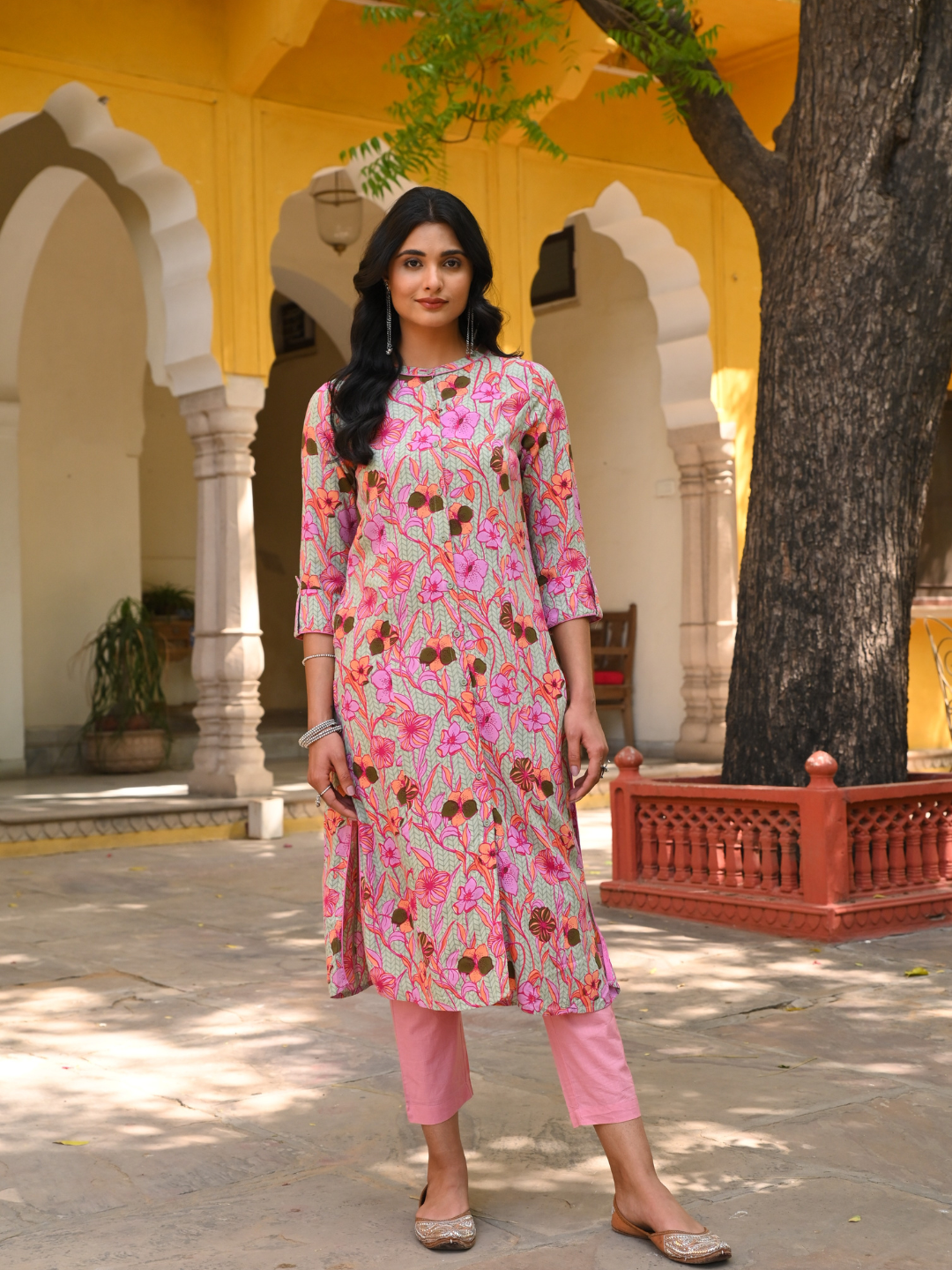 Multicolor Printed A-Line Straight Kurta