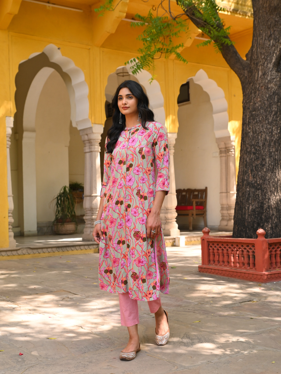Multicolor Printed A-Line Straight Kurta