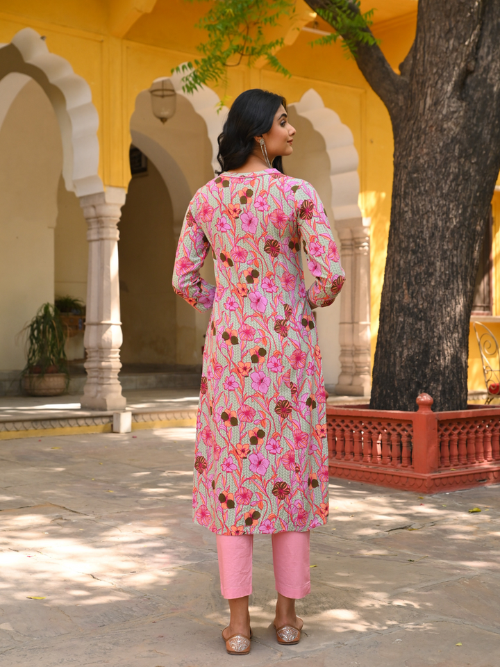 Multicolor Printed A-Line Straight Kurta