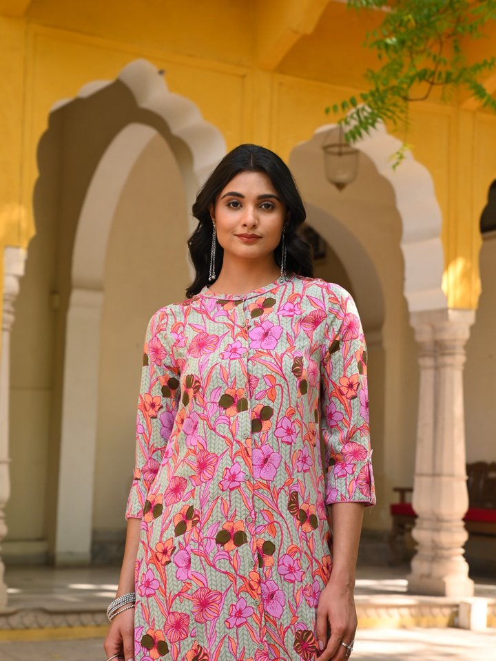 Multicolor Printed A-Line Straight Kurta