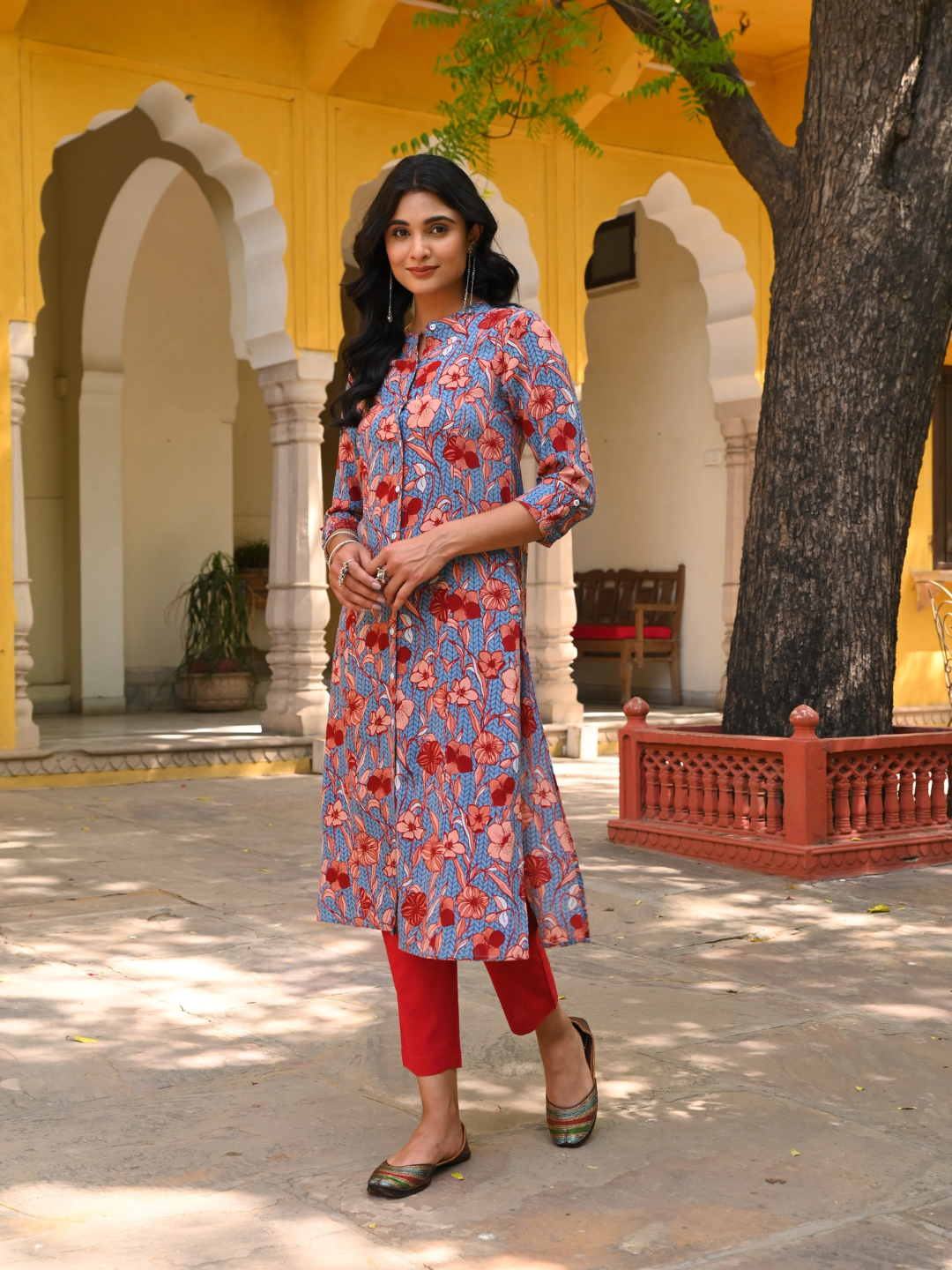 Multicolor Printed A-Line Straight Kurta