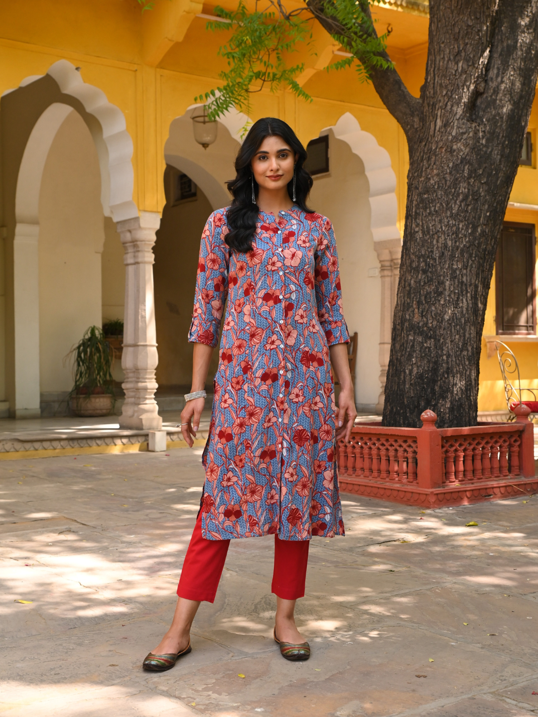 Multicolor Printed A-Line Straight Kurta