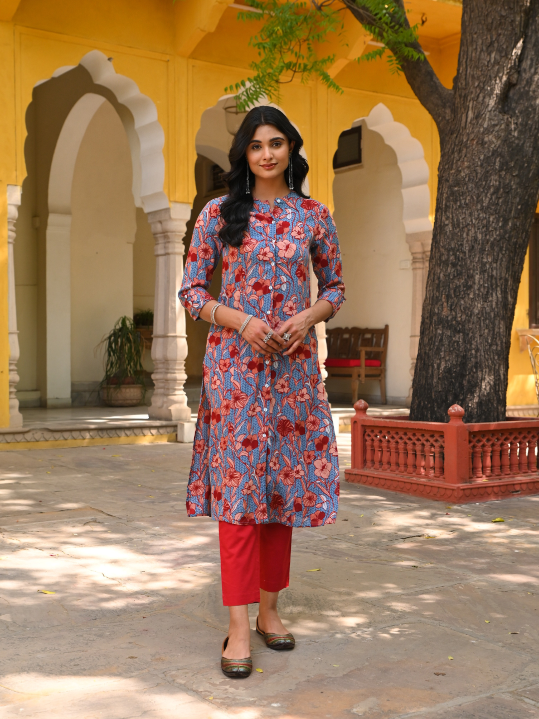 Multicolor Printed A-Line Straight Kurta