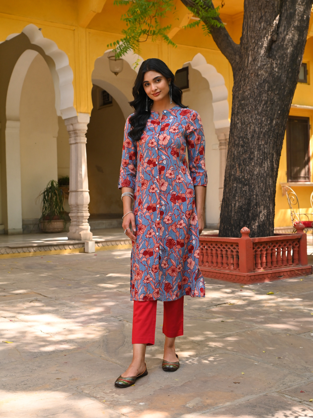 Multicolor Printed A-Line Straight Kurta