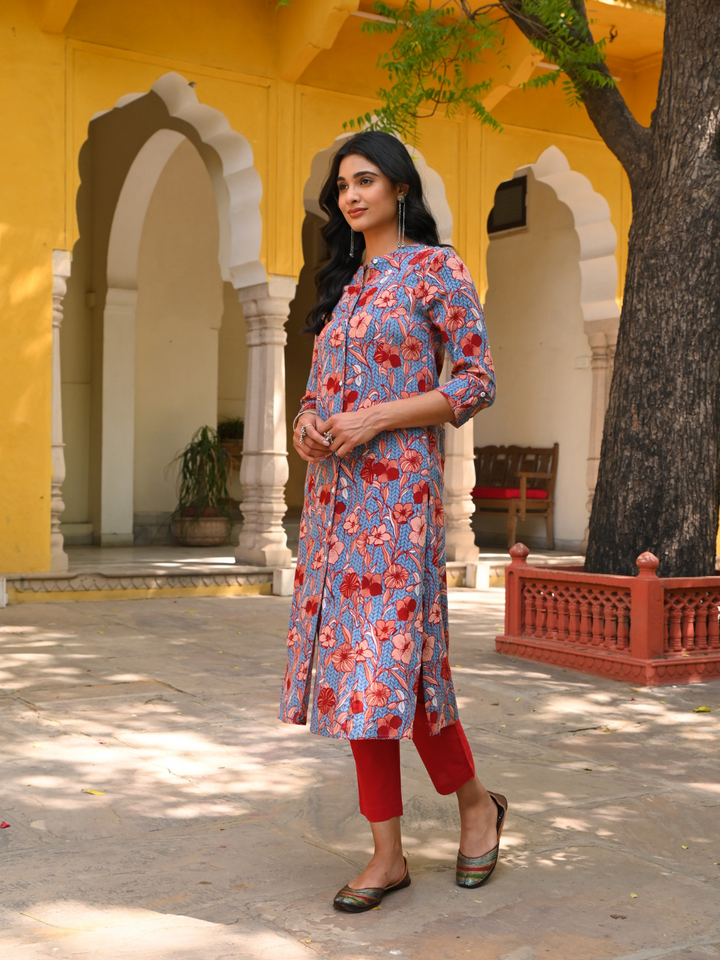 Multicolor Printed A-Line Straight Kurta