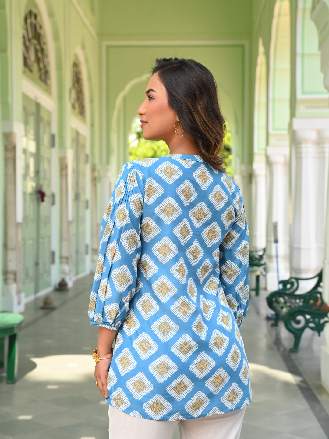 Blue Ikat Printed Tunic Top