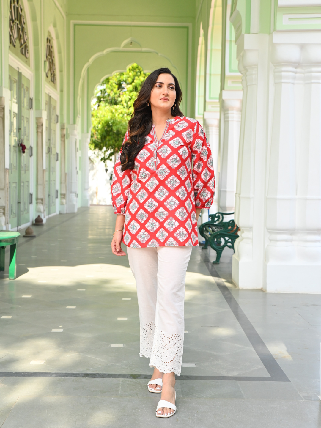 Red Ikat Printed Tunic Top