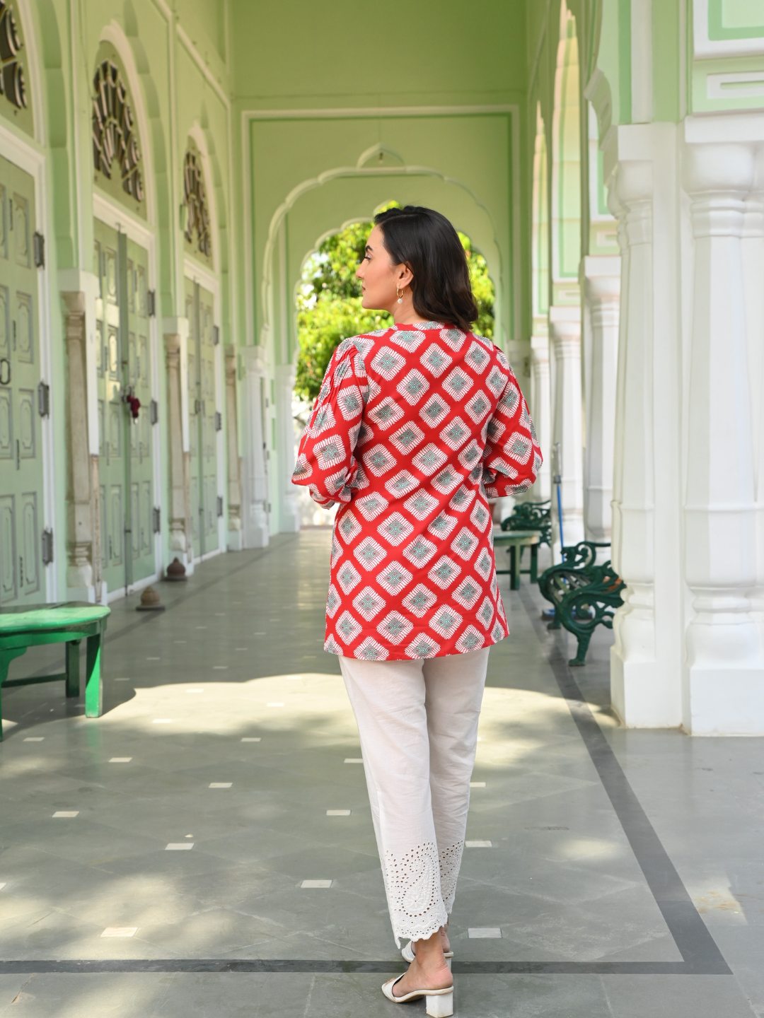 Red Ikat Printed Tunic Top