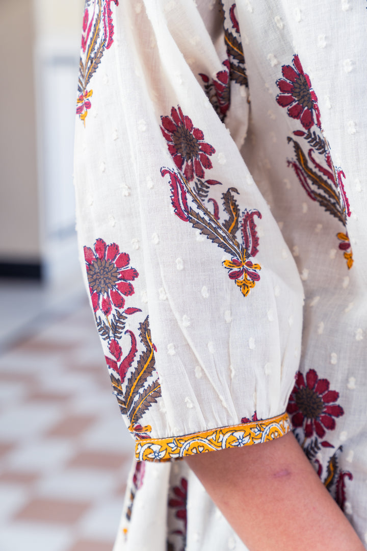 Beige Cotton Dobby Printed A Line Kurta