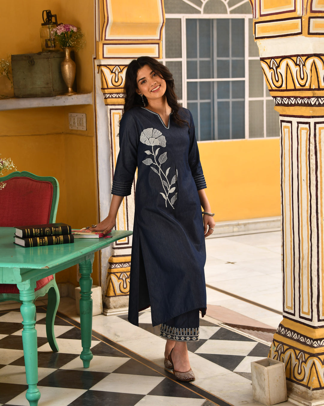 Dark Blue A-Line Denim Kurta