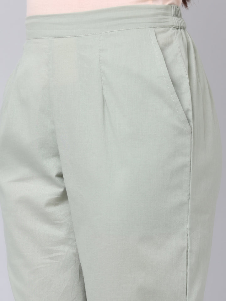 Cotton Green Printed Straight Kurta Pant Set With Dupatta