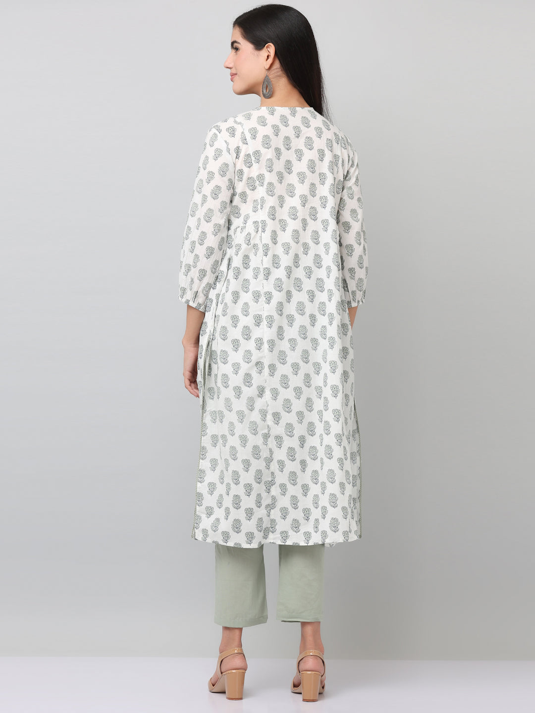 Cotton Green Printed Straight Kurta Pant Set With Dupatta