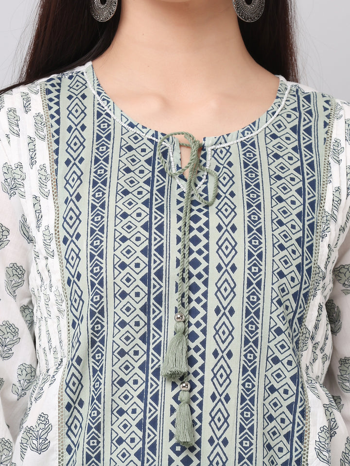 Cotton Green Printed Straight Kurta Pant Set With Dupatta