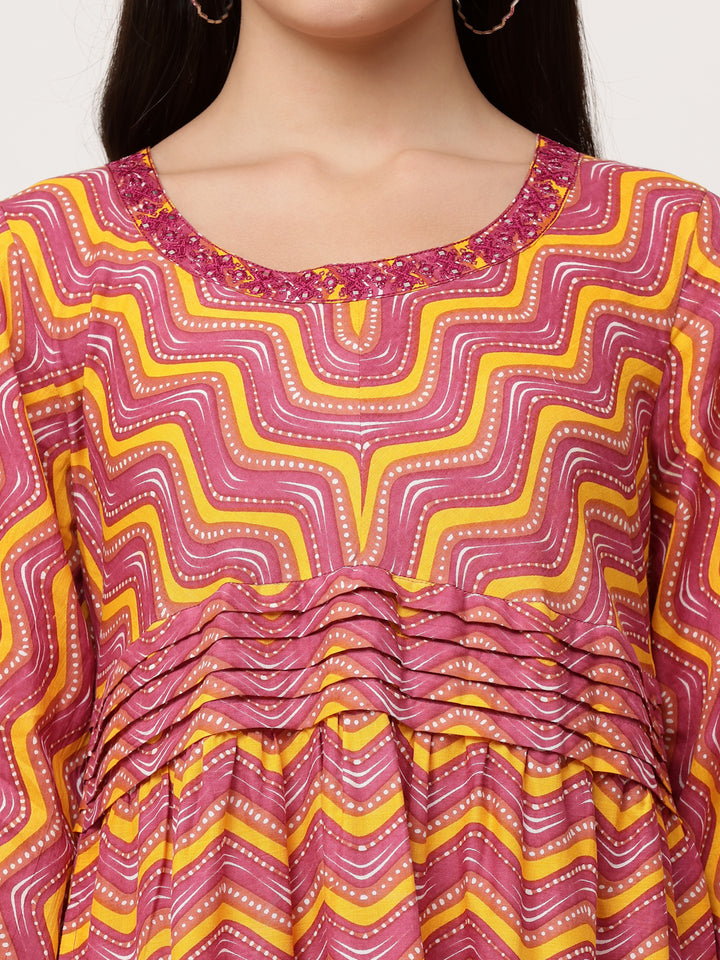 Peach Cotton Printed Tiered Dress