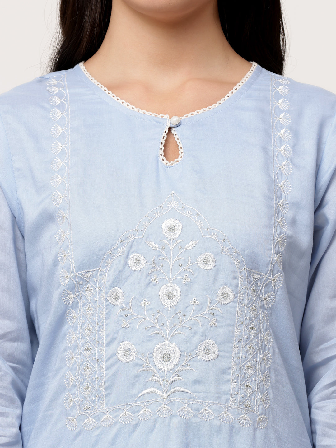 Light Blue Embroidered Kurta Pant Set With Dupatta