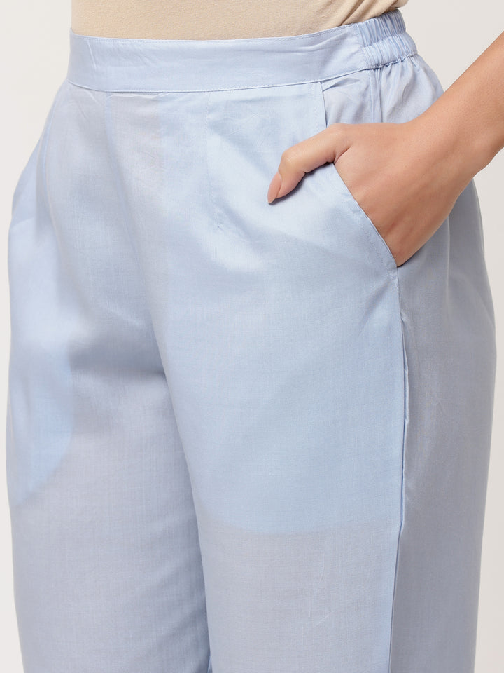 Light Blue Embroidered Kurta Pant Set With Dupatta