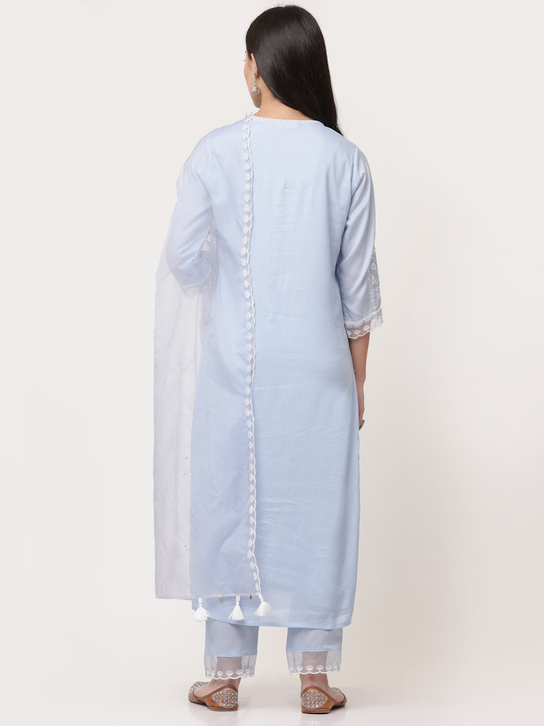 Light Blue Embroidered Kurta Pant Set With Dupatta
